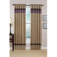 Jacaranda Collection Plum, Camel and Chocolate Micro Suede Curtans Set of 2 Striped Window Panel Treatments