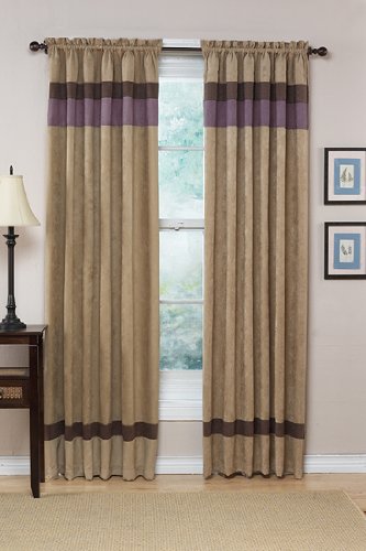 Jacaranda Collection Plum, Camel & Chocolate Micro Suede Curtans Set of 2 Striped Window Panel Treatments