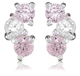 Jo For Girls Silver Ce80 Pink White Cz Sparkly Stud Earrings