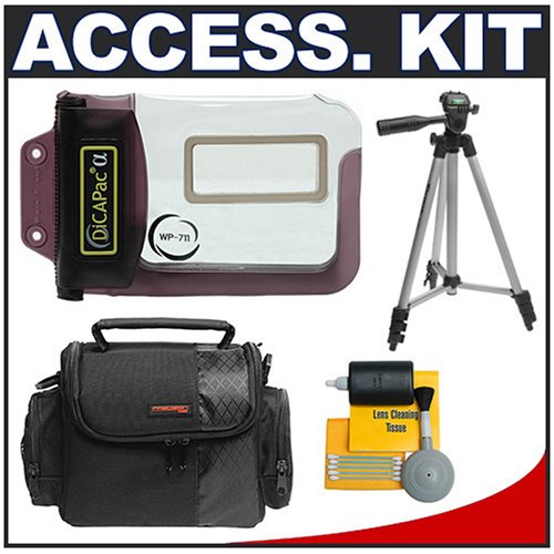 DiCAPac WP-711 Waterproof / Underwater Case with Deluxe Padded Carrying Case + Tripod for Canon, Nikon, Sony, Kodak, Olympus, Pentax and Fuji Ultra-Compact Digital Cameras