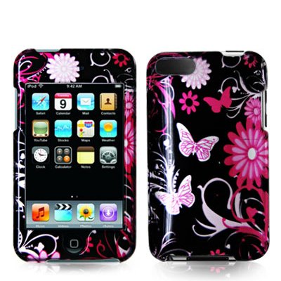 Pink Butterfly Flowers 2D Design Crystal Hard Skin Case Cover for Ipod Touch 2nd and 3rd Generation 2g 3g 2 3 8gb 16gb 32gb 64gb by Electromaster