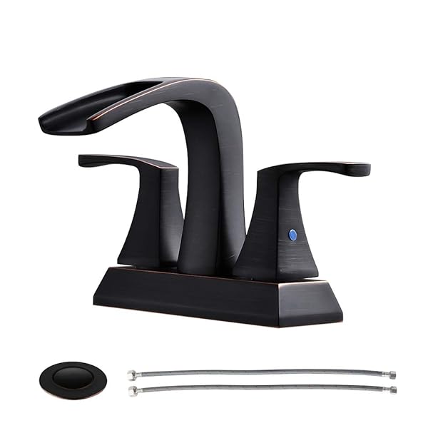 Parlos Waterfall Spout 2 Handles Bathroom Faucet With Pop Up Drain