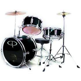 GP50 3-Piece Junior Child/Kids Drum Set with Sticks - Black (for 3 to 8 yrs)
