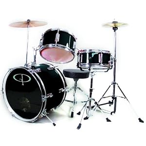 GP50 3-Piece Junior Child Kids Drum Set with Sticks - Black (for 3 to 8 yrs) by 