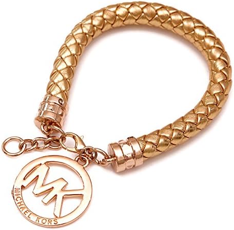 MK0401G Fashion MK Logo Gold Tone Gold Braided Faux Leather Clasp Bracelet