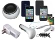 iShoppingdeals - Bundle Accessories for Apple iPhone 4 4G: USB Car Charger, USB Wall Charger, White Mini Speaker, Stereo Headset, Earphone Splitter, Blue TPU Cover, Black Soft Skin Case, Screen Protector, and Smart Headphone Wrap