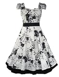 50's Vintage Tea Prom Dress Floral White & Black