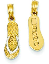 14K Two Tone Gold 3-D Hawaii Flip Flop Pendant Charm