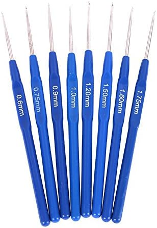Bakelen Blue Plastic Handle Crochet Needle Knitting Tools Carbonized Bamboo Hook Craft Sewing Set of 8