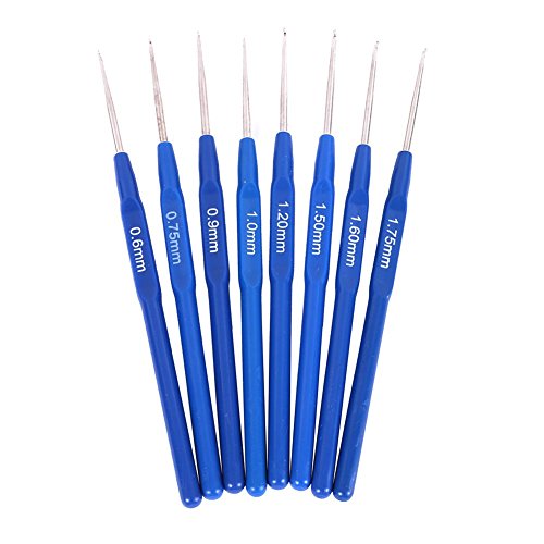 Bakelen Blue Plastic Handle Crochet Needle Knitting Tools Carbonized Bamboo Hook Craft Sewing Set of 8