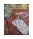 Woman Sat On a Red Settee by Henri de Toulouse-Lautrec. Size 12.83 inches width by 15.97 inches height. High Quality Art Poster Print