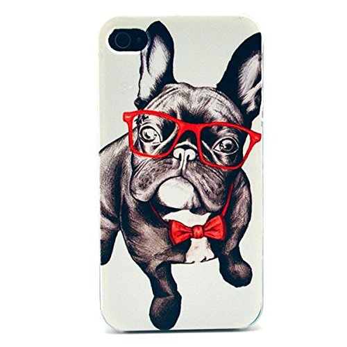 Cute funny Picture Hard Back Case Cover Skin For Apple iPhone4 4G 4S -Bespectacled dog (Package includes: 1 X Screen Protector and Stylus Pen image”Gift_Source”)