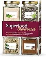 Superfood Starterset: Box mit vier Gl&auml;sern Superfoods und Rezepten