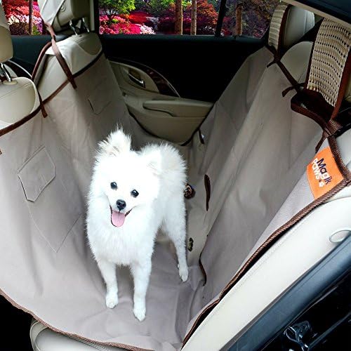 NEW Dog Seat Covers for Cars WITH FREE Vehicle Safety Seatbelt for Dog Pet - Dog Car Hammock - Waterproof & Weatherproof - For Back Seat - Outdoor - For All Size Dogs Inc Large - Khaki/Brown -- Lifetime Guarantee