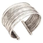 Silver Metal Thin Hammered Bunch Cuff Bracelet