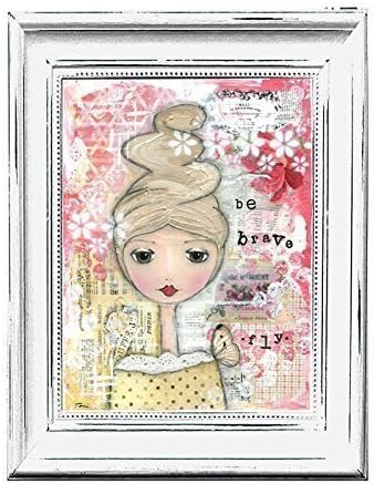 8x10 Mixed media art print - by Toni Burt - handmade - painting - whimsical girl - be brave, fly - inspirational quote - girls room, daughter gift, wife gift, girlfriend gift