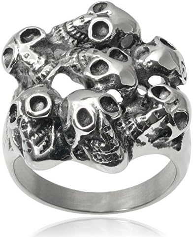 Aktion Mens Stainless Steel Skull Ring (Sizes 9-12)