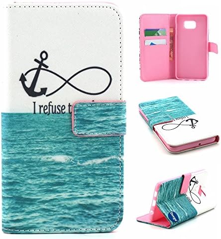 S6 Edge Plus Wallet Case, Adela Shop PU Leather and Soft TPU Built-in Card Slot and Money Pocket Flip Protective Skin With Stand Feature Cover Samsung Galaxy S6 Edge+ (Refuse to sink)