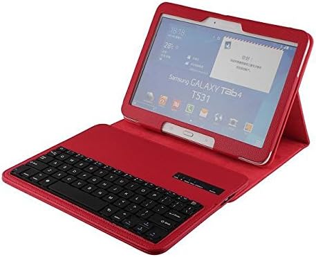 Kingsource (TM) Samsung Galaxy Tab 4 10.1 SM-T530NU Bluetooth Keyboard Case Cover - Folio Slim PU Leather Case with Magnetically Detachable Wireless Removable Bluetooth Keyboard with 1 Screen Protector, 1 Stylus and 1 Microfiber Sticker Digital Cleaner color red
