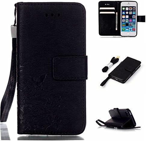 5S Case,5SE Case iPhone 5 Case,iPhone5SE Case, Flip Cover Wallet PU Leather with Stand Case for iPhone 5S/5SE,Case for iPhone 5S (Black)