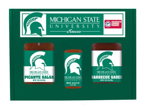 Michigan State Spartans NCAA Tailgate Kit (5oz Hot Sauce, 16oz BBQ Sauce, 16oz Picante Salsa)