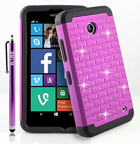 RANZ® Purple Spot Diamond Studded Silicone Rubber Skin Hard Case For Nokia lumia 635, Nokia lumia 630+ Touch Stylus
