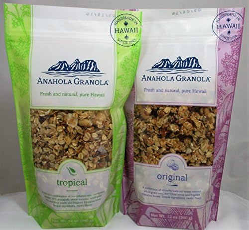 Hawaiian Islands Gourmet Anahola Granola Tropical and Original Flavors (2/12 Oz. bags) (340g)