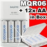 Produkt-Bild: Sanyo Eneloop Schnellladeger&auml;t MQR06 mit LED-Anzeige + 12 x Eneloop AA - Akkus ( NEUESTE VERSION HR-3UTGA - 50% mehr LEBENSDAUER - bis 1500 LADEZYKLEN ) in speziellen, hochwertigen Akkuboxen der Akku-Onlinehandel GmbH