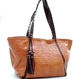 IMAGE OF Designer Inspired Shopper tote bag handbag with Crocodile texture embossed material Camel