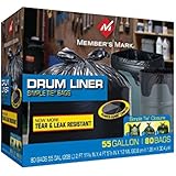 Member's Mark Simple Tie Drum Liner, 55 Gallon, 80 Ct, Black (WCE080B)