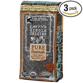 Larry's Beans Fair Trade Organic Coffee, Pure Guatemala, Whole Bean, 12-Ounce Bags (Pack of 3)