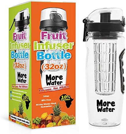 Large 32oz Fruit Infuser Water Bottle - Premium & Durable - BPA Free Tritan Not Glass, Flip Lid, Leak Proof Design - All Sports; Camping, Yoga, Hiking, Detox, Healthy, Clean, Paleo Diet - Free Infusing Starter eBook & 100% Money Back Guarantee by More Water