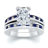 2.75 CT RADIANT DIAMOND W ROUND BLUE SAPPHIRE RING SET