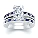 Jewelry : 2.75 CT RADIANT DIAMOND W ROUND BLUE SAPPHIRE RING SET
