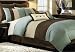8 PC. MODERN BED IN A BAG SUPER SET CHOCOLATE BROWN AND BLUE W/ MATCHING PILLOWS, QUEEN, BLUE