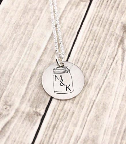 Couples mason jar necklace - Sterling silver hand stamped initial necklace