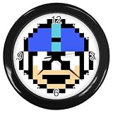 Black Wall Clock of Vintage Retro Megaman (Mega Man) Mask Sprite Graphic