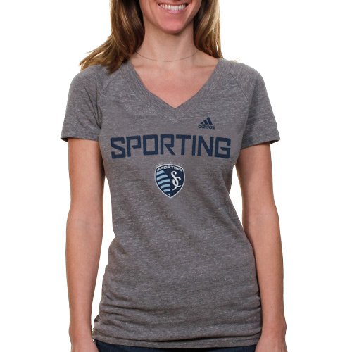 adidas Sporting Kansas City Ladies Tri-Blend V-Neck T-Shirt - Ash