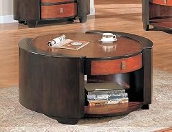 Contemporary 2-Tone Finish Round Cocktail Coffee Table with Drawer