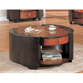 Contemporary 2-Tone Finish Round Cocktail Coffee Table with Drawer