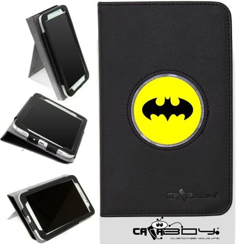 New Samsung Galaxy Tab 4 7.0 inch black leather Case By Calaboy- Interchangeable Design - Personalized Picture Frame w Batman Logo (fb52)