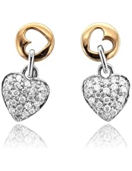 14k Two Tone Gold Heart Drop Diamond Earrings (GH, I1-I2, 0.20 carat)