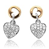 14k Two Tone Gold Heart Drop Diamond Earrings (HI, I, 0.20 carat)