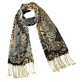 100% Pashmina Cashmere Leopard Chain Link Summer Hats, Pumps and Clutches Tassels Ends Long Scarf Shawl