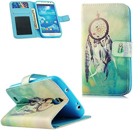 MOLLYCOOCLE Fashion Style Painted Wallet and Photo Frame Card Case Magnetic Design Flip Folio PU Leather Standup Cover Case with Feather Wind Bell Pattern for Samsung Galaxy S4 I9500