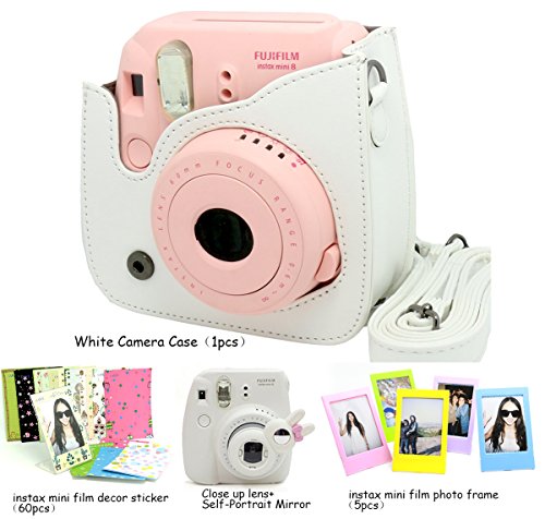 CAIUL 4 in 1 Fujifilm instax Mini 8 Instant Camera Accessories Bundles (Included: White Instax Mini 8 Case/ Instax mini 8 Close-Up selfie Lens/3 inches Colorful Film Frame/ Instax Mini Film Stickers)