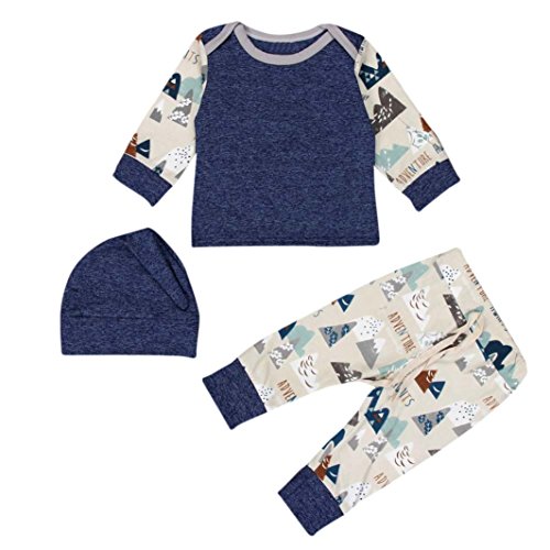 AMA(TM) 3PCS Baby Boys Girls T-shirt Tops +Print Pants +Hat Outfits Clothes Set