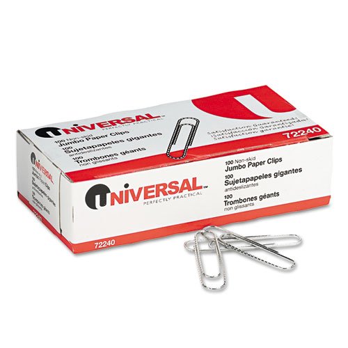 Universal Nonskid Paper Clips Wire, Jumbo Silver, 100 per Box (72240)