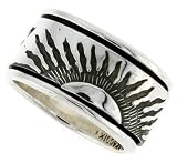 Sterling Silver 1/2 (12 mm) Sun Rays Spinner Ring