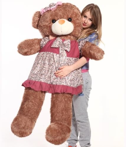 HDYCBlansdi-55"-Giant Huggable and Adorable Smile with wearing pink hat and skirt Soft stuffed Plush Teddy Bear Light brown